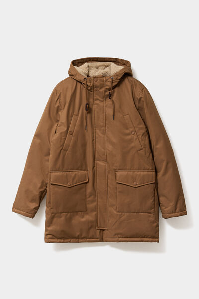 Parka mi-longue doubl&eacute;e &agrave; capuche marron homme