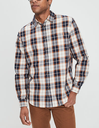 Chemise droite manches retroussées camel homme