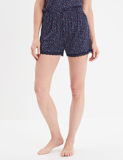 Bas de pyjama short détails dentelle bleu marine femme