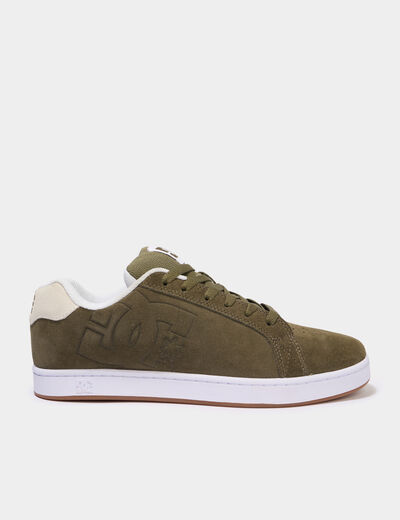 Tennis basses en cuir &agrave; lacets vert kaki homme