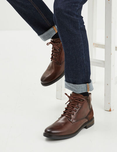 Boots zippées en cuir marron homme