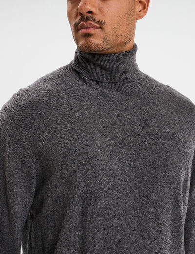 Pull col roul&eacute; manches longues gris fonc&eacute; homme