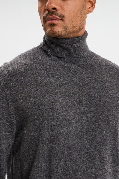 Pull col roul&eacute; manches longues gris fonc&eacute; homme