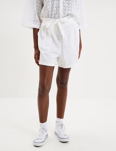 Short large broderie anglaise coton blanc femme