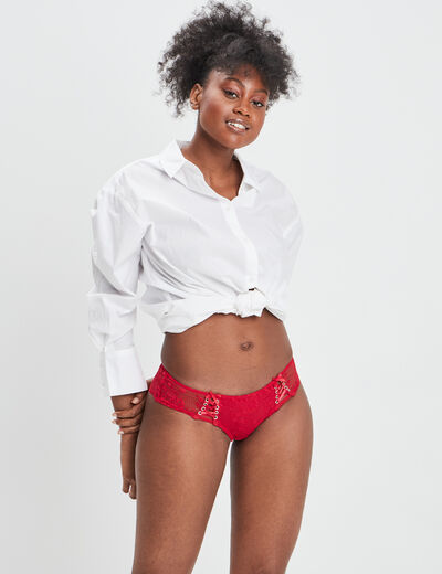 Shorty en dentelle rouge femme