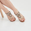 Sandales compensées bijoux et perles sable femme
