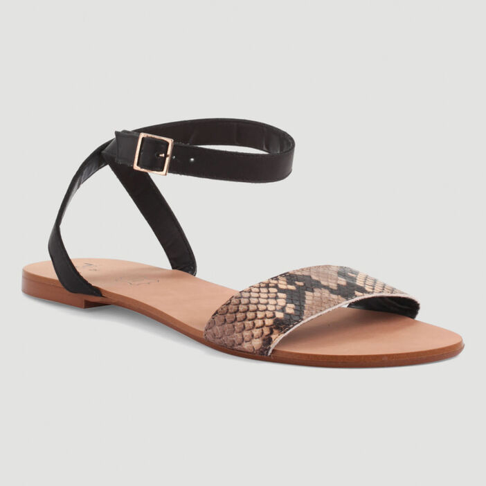 Sandales à bride imprimé python femme noir