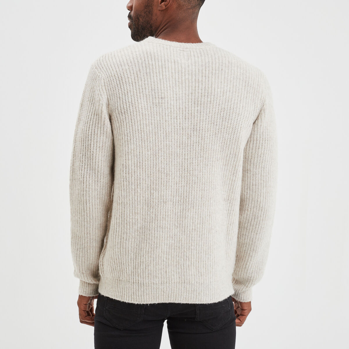 Pull col rond &agrave; manches longues beige homme