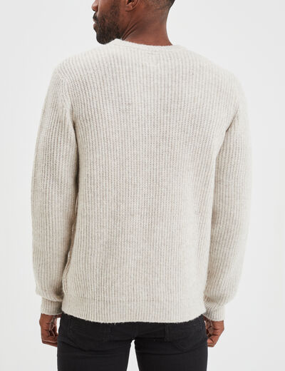 Pull col rond &agrave; manches longues beige homme