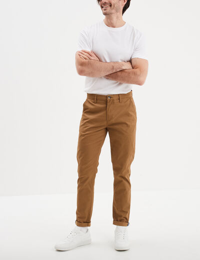 Pantalon chino slim stretch camel homme
