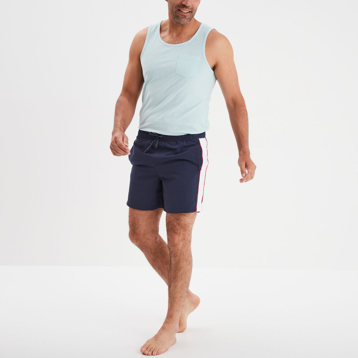 Short de bain droit à nouer bleu marine homme