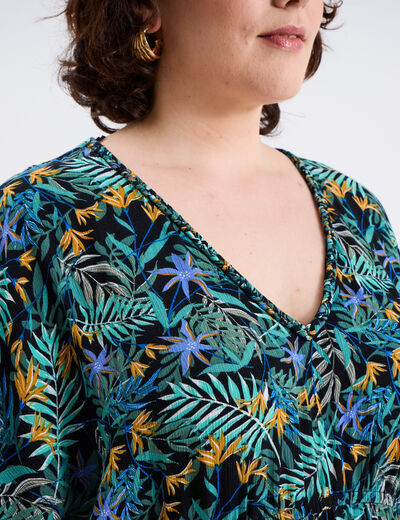 Robe fluide longue col en V vert émeraude femme grande taille
