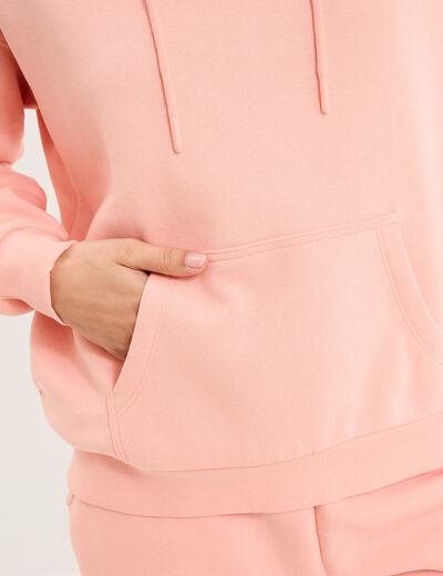 Sweat hoodie molleton &agrave; capuche rose poudr&eacute;e femme