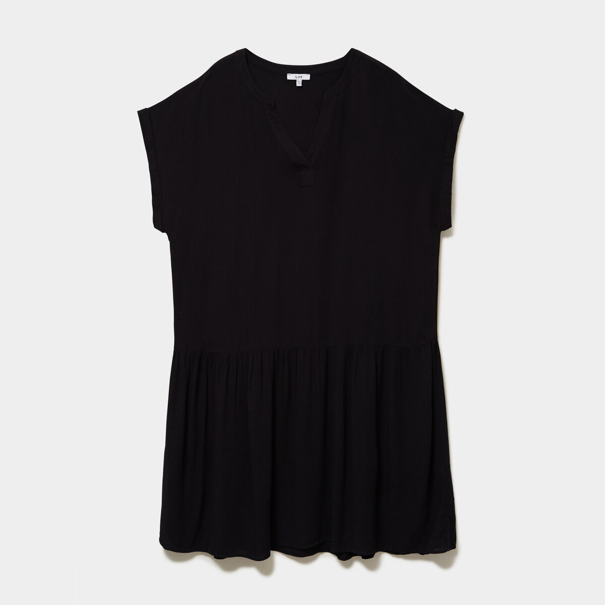 Robe courte fluide &eacute;vas&eacute;e col tunisien noir femme grande taille