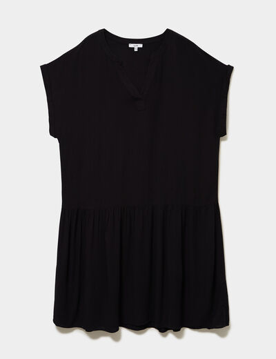 Robe courte fluide &eacute;vas&eacute;e col tunisien noir femme grande taille
