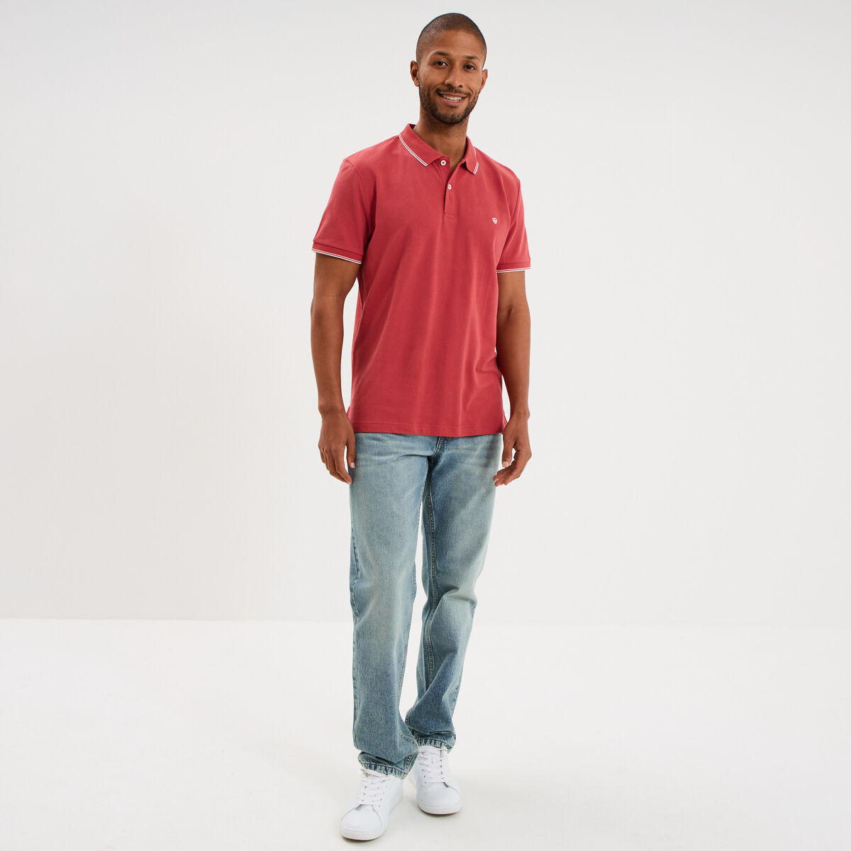 Polo piqu&eacute; coton manches courtes rose framboise homme