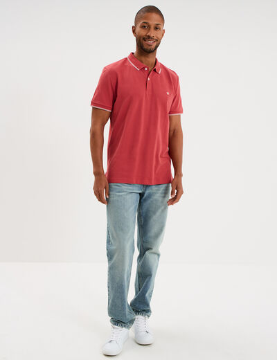 Polo piqu&eacute; coton manches courtes rose framboise homme