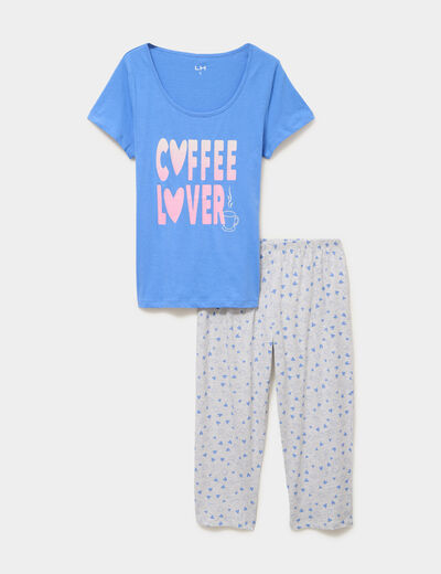 Ensemble pyjama corsaire 2 pi&egrave;ces coton bleu electrique femme