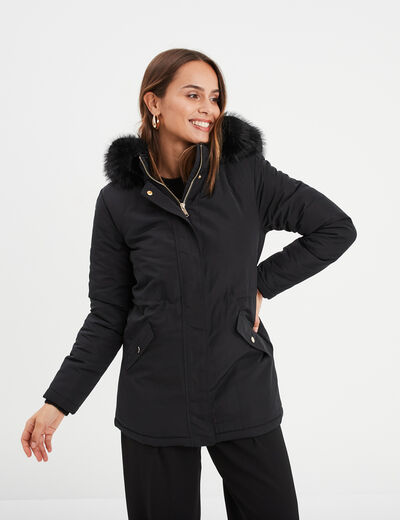Parka avec capuche fourrure amovible noir femme