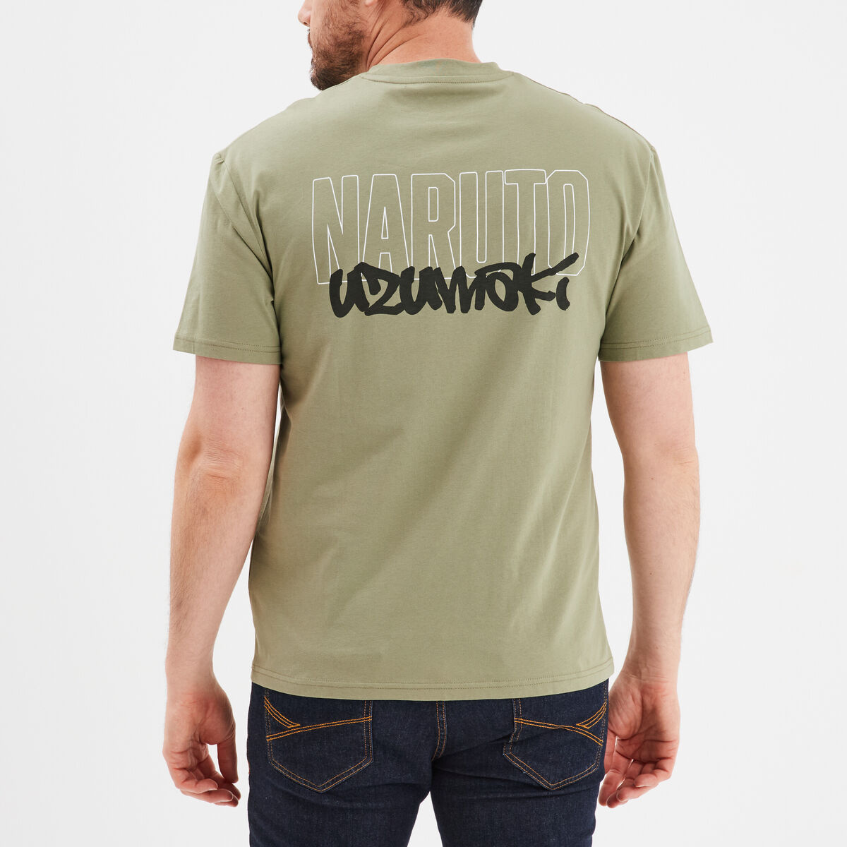 T-shirt manches courtes Naruto vert kaki homme