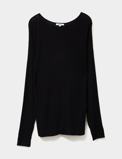 Pull col bateau manches longues noir femme