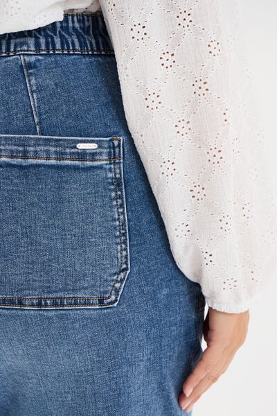 Jean droit taille &eacute;lastiqu&eacute;e &agrave; revers denim stone femme grande taille