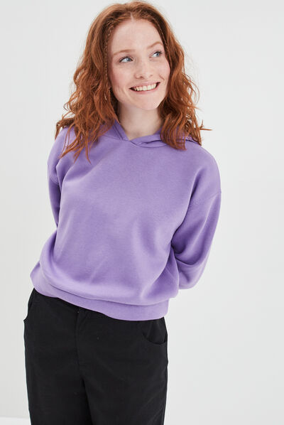 Sweat cropped à capuche hoodie parme femme