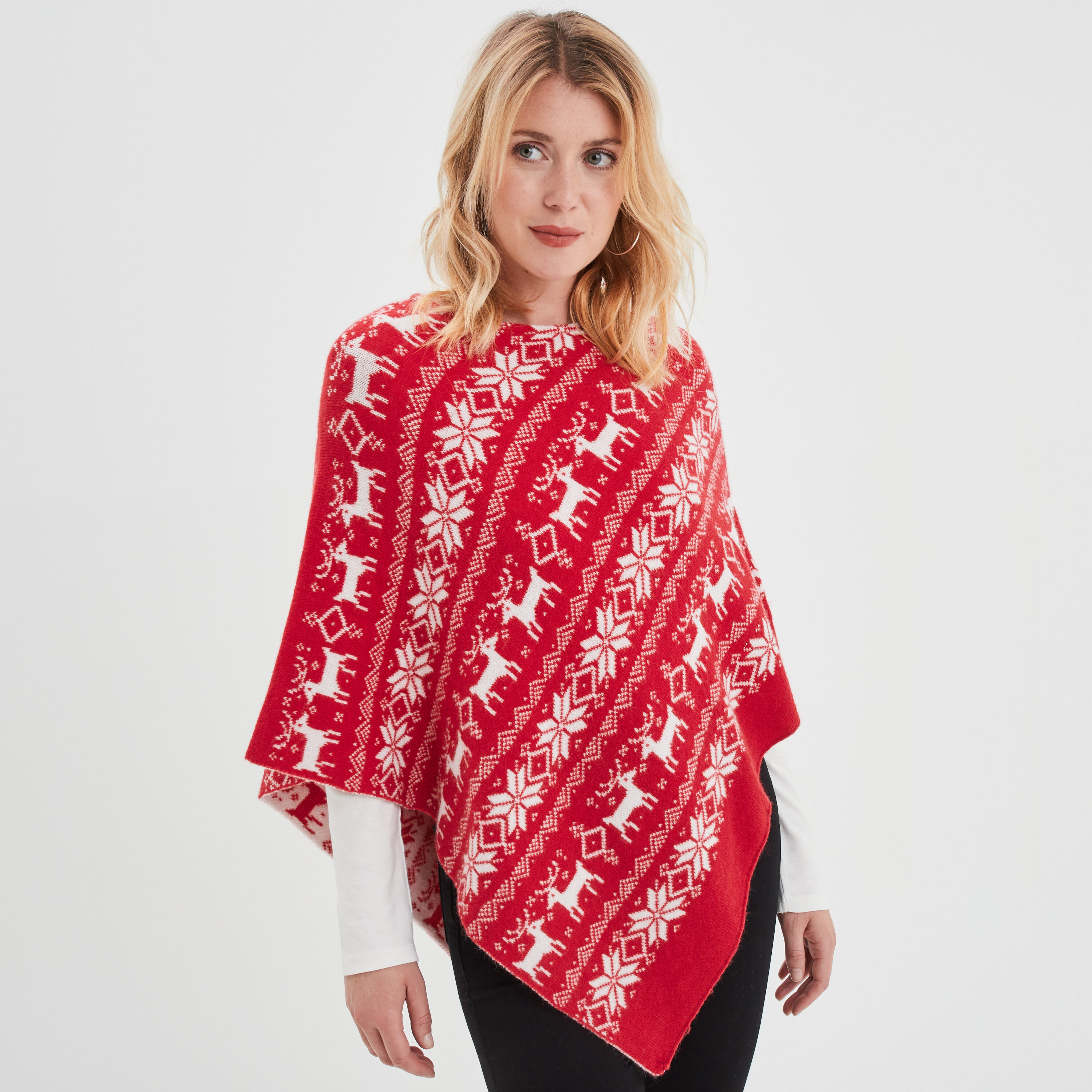Poncho asymétrique rouge foncé femme LH