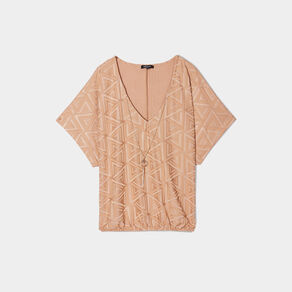 T-shirt col en V bijou Mosquitos marron clair femme
