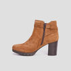 Bottines à talons avec chaînes en cuir marron femme