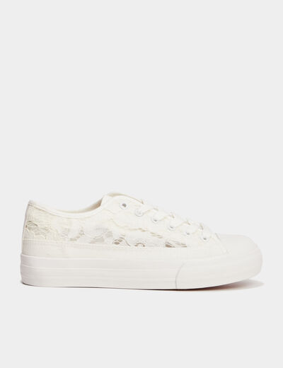 Tennis en toile dentelle &agrave; lacets blanc femme