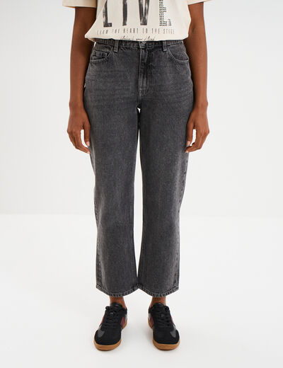 Jeans droit 7/8ème coton denim gris femme