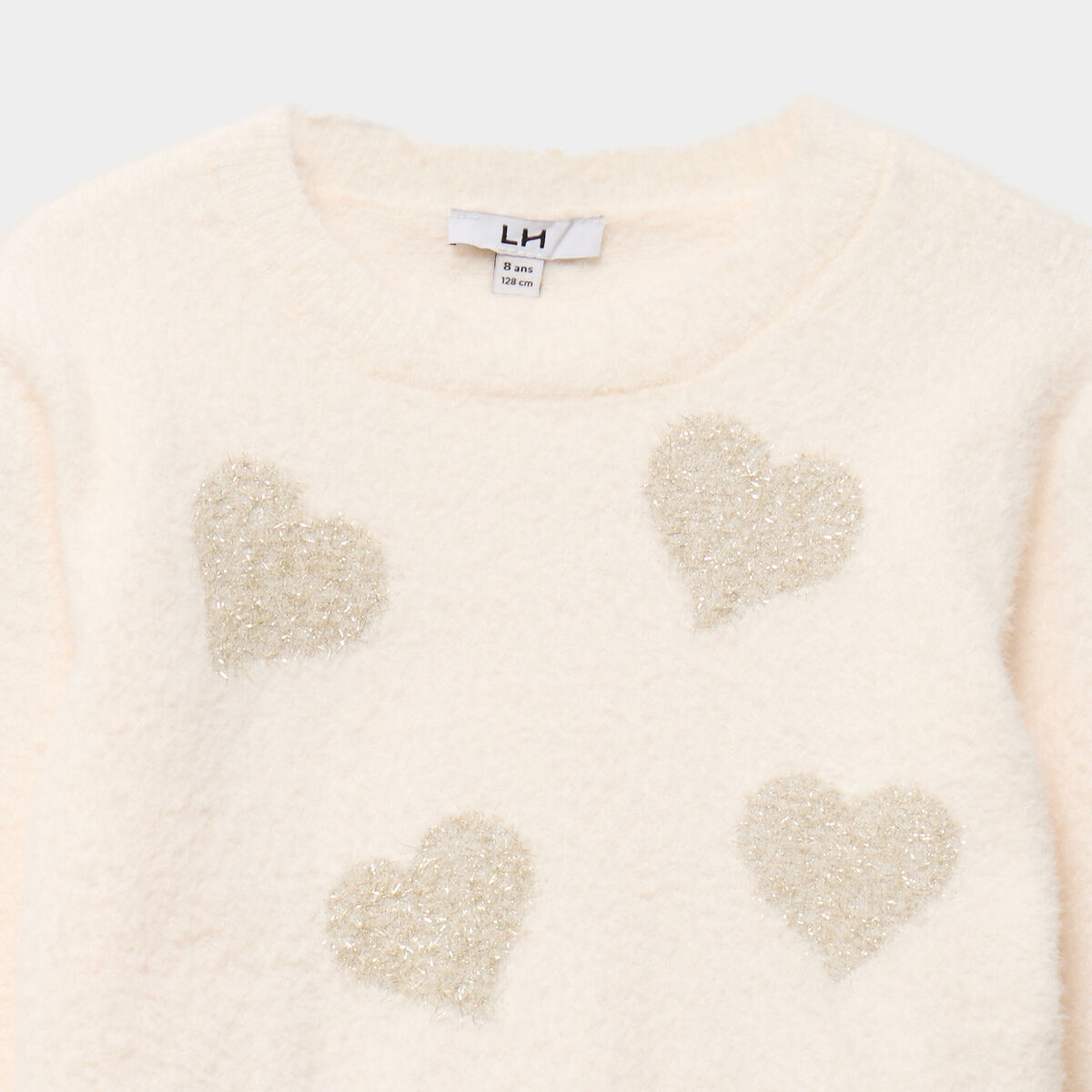 Pull duveteux manches longues blanc fille