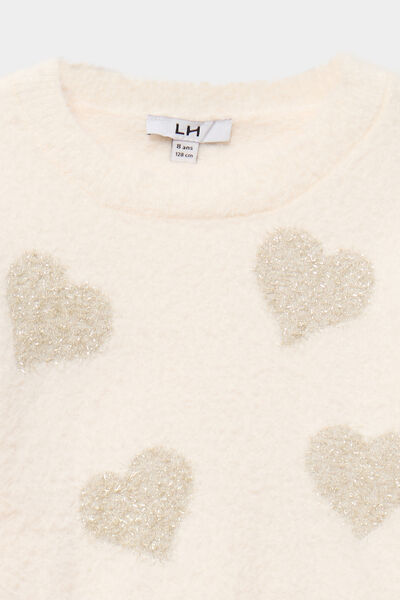 Pull duveteux manches longues blanc fille