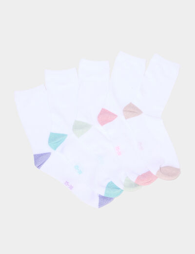 Lot de 5 paires de chaussettes unies blanc femme