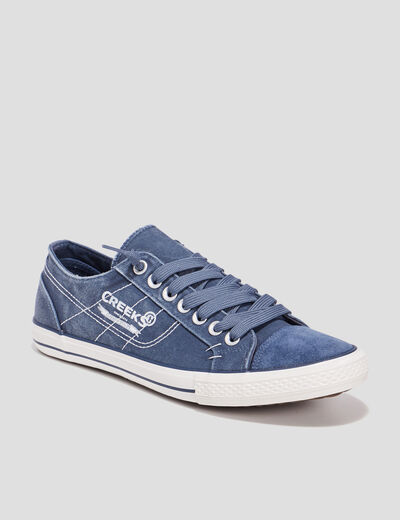 Tennis basses en toile &agrave; lacets bleu homme