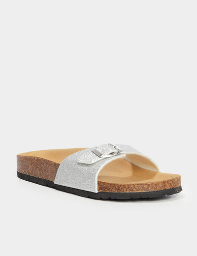 Mules anatomiques boucle sur l'avant gris argent femme