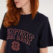 T-shirt col rond manches courtes print bleu fonc&eacute; femme