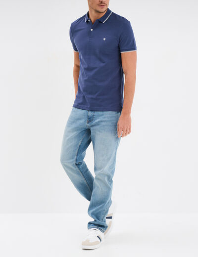 Polo manches courtes bords contrastés bleu foncé homme
