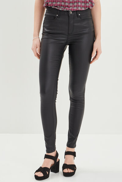 Pantalon enduit skinny push up noir femme
