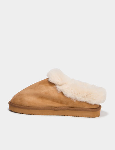 Chaussons mules fausse fourrure camel femme