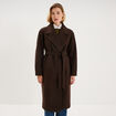Manteau long oversize ceintur&eacute; marron fonc&eacute; femme