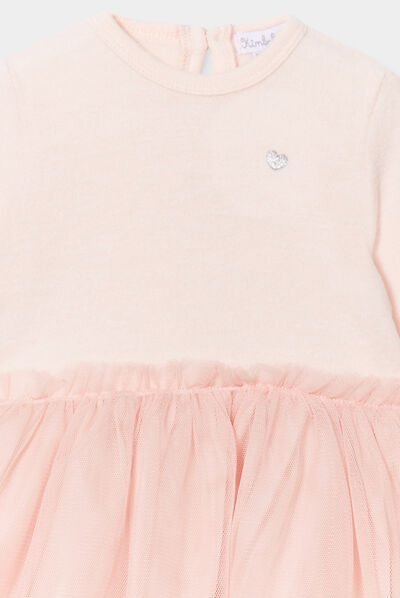 Robe bas en tulle manches longues vieux rose bébé fille