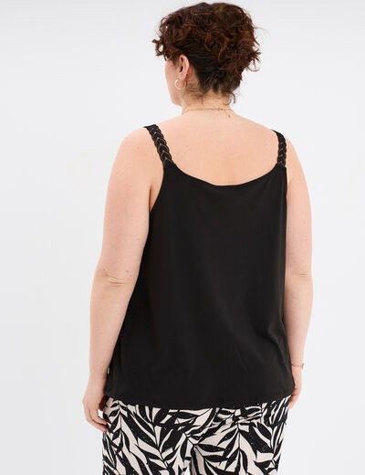 Débardeur col V bretelle macramée noir femme grande taille