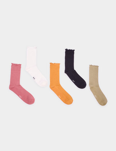 Lot 5 paires chaussettes côtelées multicolore femme