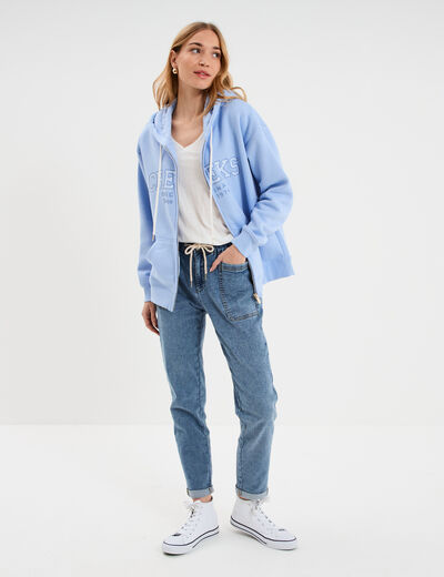 Sweat zipp&eacute; &agrave; capuche bleu lavande femme