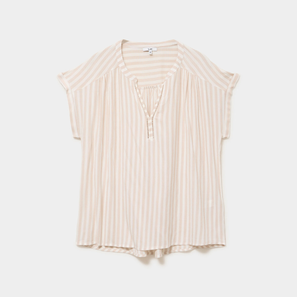 Blouse col en V manches courtes beige femme grande taille