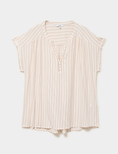 Blouse col en V manches courtes beige femme grande taille