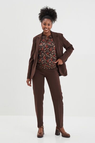 Pantalon city droit à pinces marron foncé femme