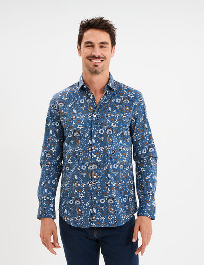 Chemise ajust&eacute;e manches longues bleu fonc&eacute; homme